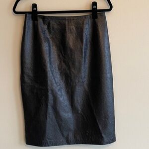 Danier Elegant Black Pencil Skirt, embossed ostrich design.
